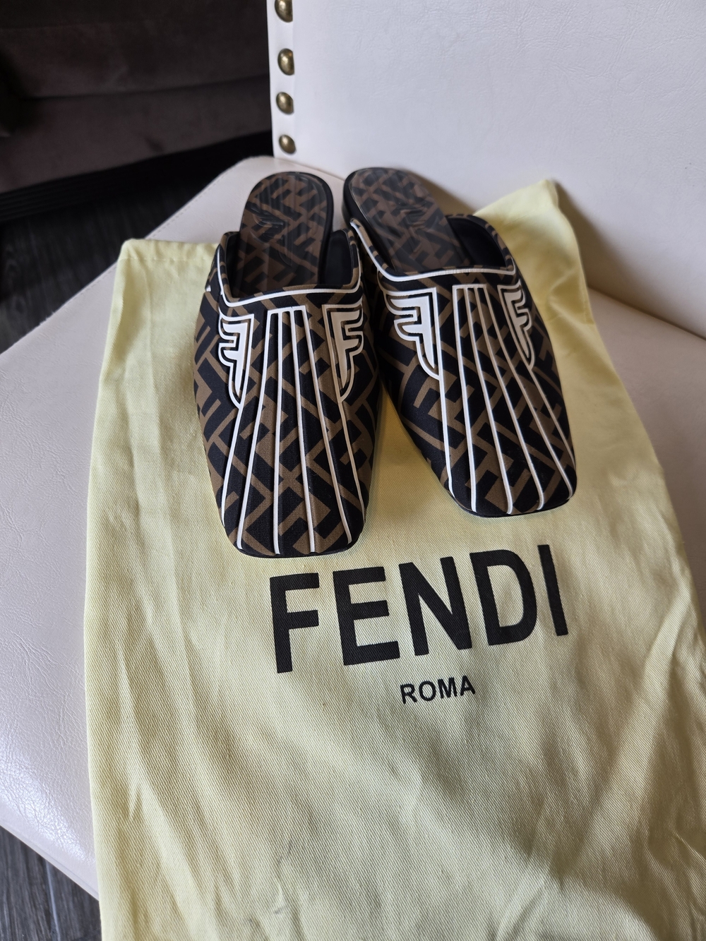 Fendi Brown & Black Logo Mule Slides